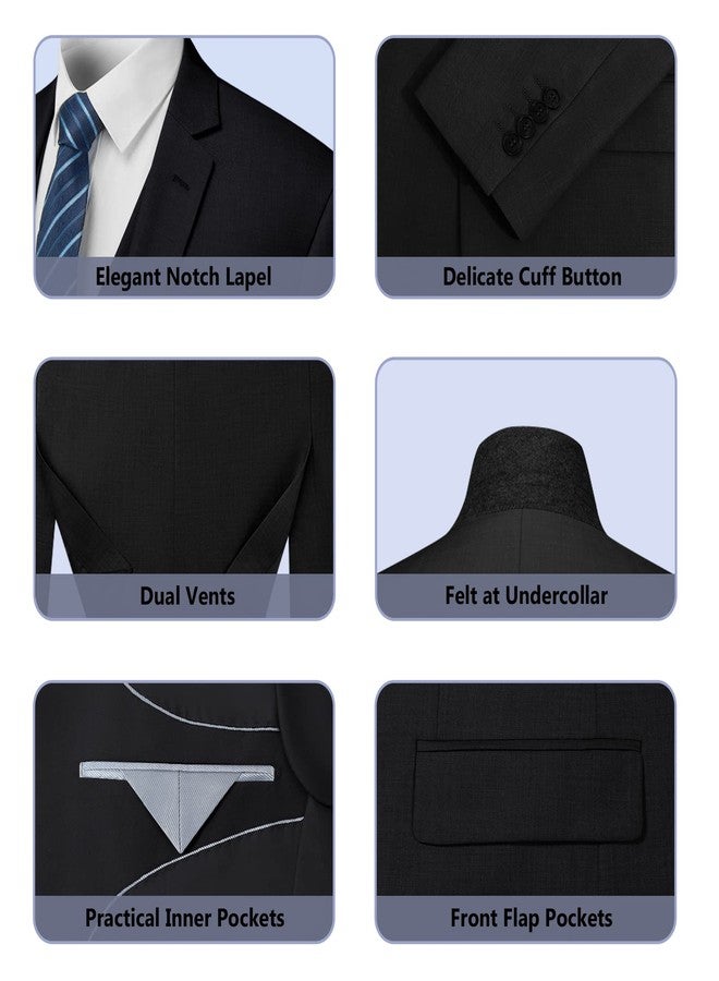 Cooper & Nelson 3 Piece Mens Suit Set, 2 Button Slim Fit Suit for Men, Jacket, Vest, Pants and Tie Black M - Image 5